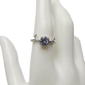Blue Zircon Stone Deer Antlers Ring Size 8 Silver Plated Vintage